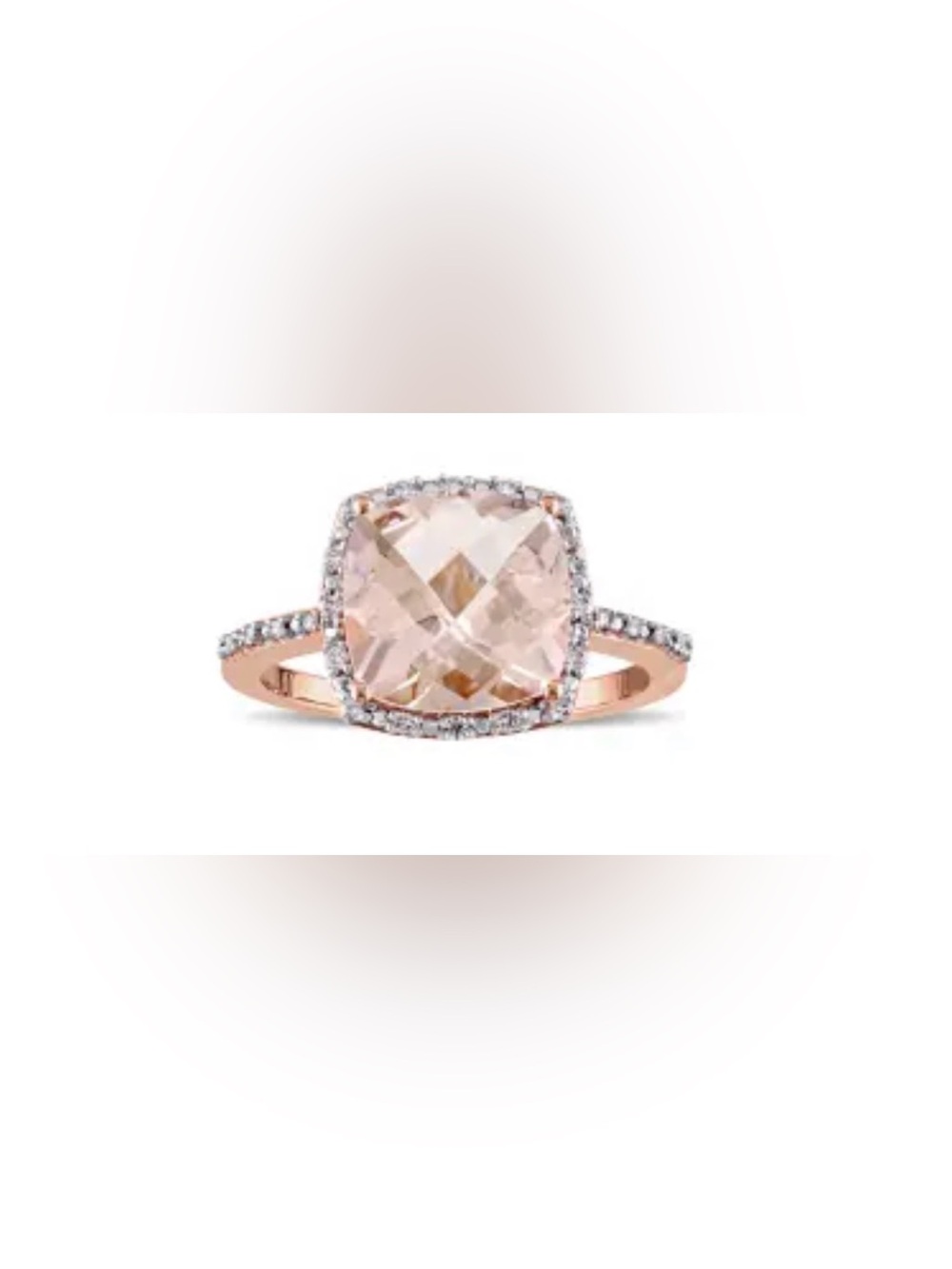 Rose Gold Pink Cushion Halo Ring with Pavé Accents - size 6
